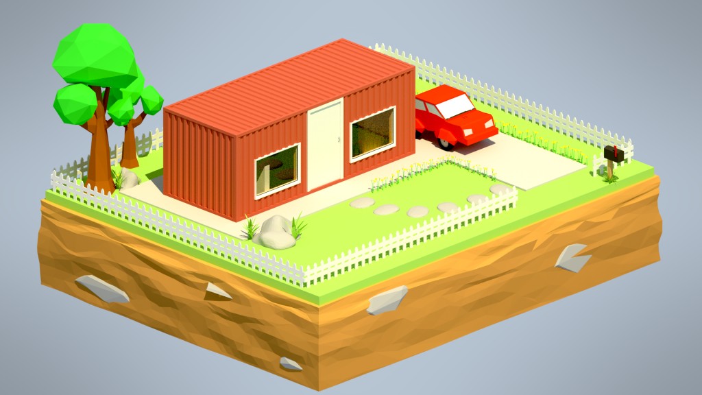 Shipping Container House (Low Poly) - Animated preview image 1
